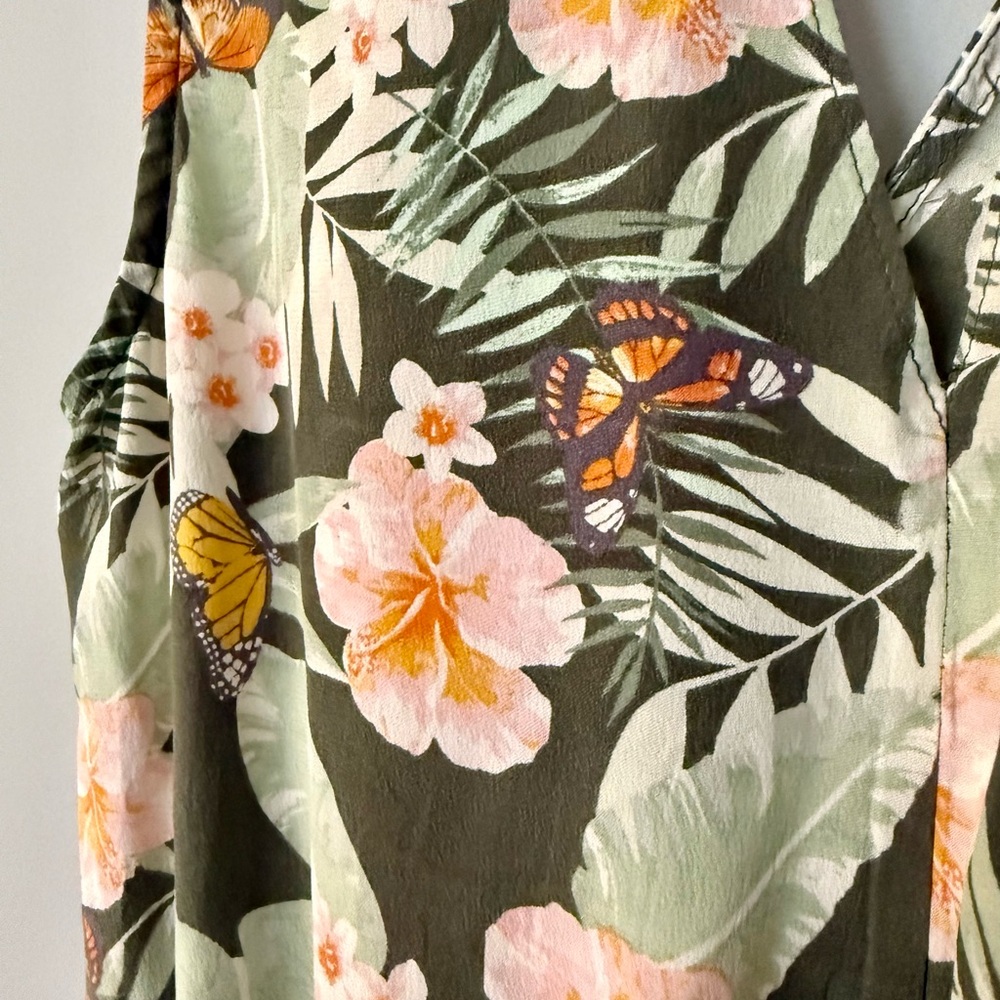 Joie Sabera 100% Silk Short Dress Olive Green Tropical Floral Spring Summer Vaca - Picture 4 of 8